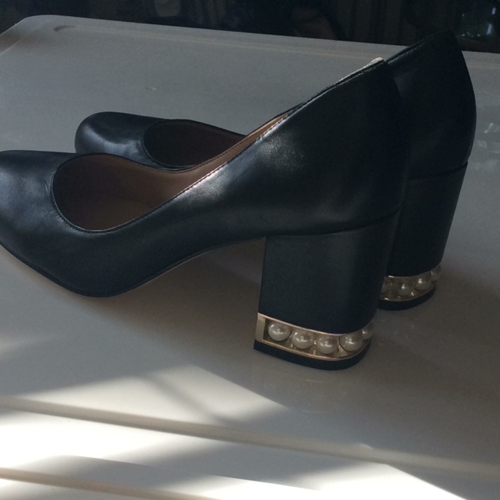 Karl Lagerfeld Black Shoes pearled heels size 7.5 - Picture 3 of 10